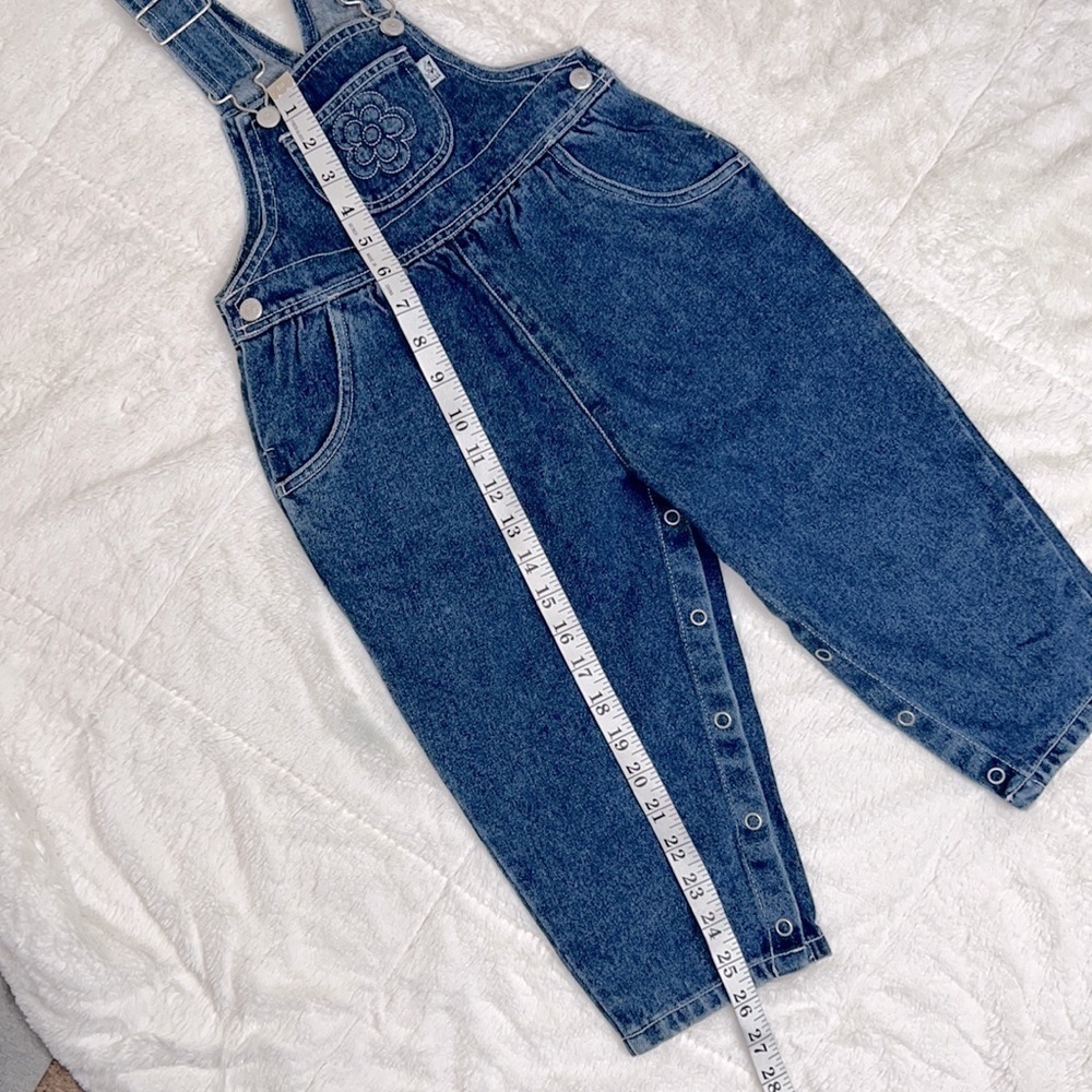 Sprockets Girl’s Toddler Classic Blue Denim Pink Flower Pocket Overalls -Size 3T - Picture 4 of 14